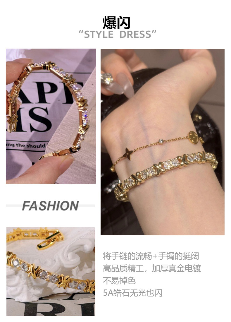 Damenarmband, 3A Zirkonia, Strass-besetzt, Luxus