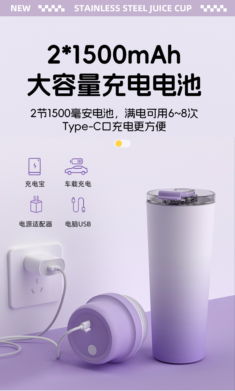 Electric portable mini juicer cup, wireless