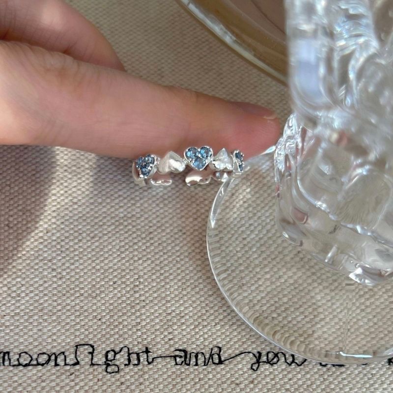 Butterfly ring for women with blue sparkling stone silver premium design