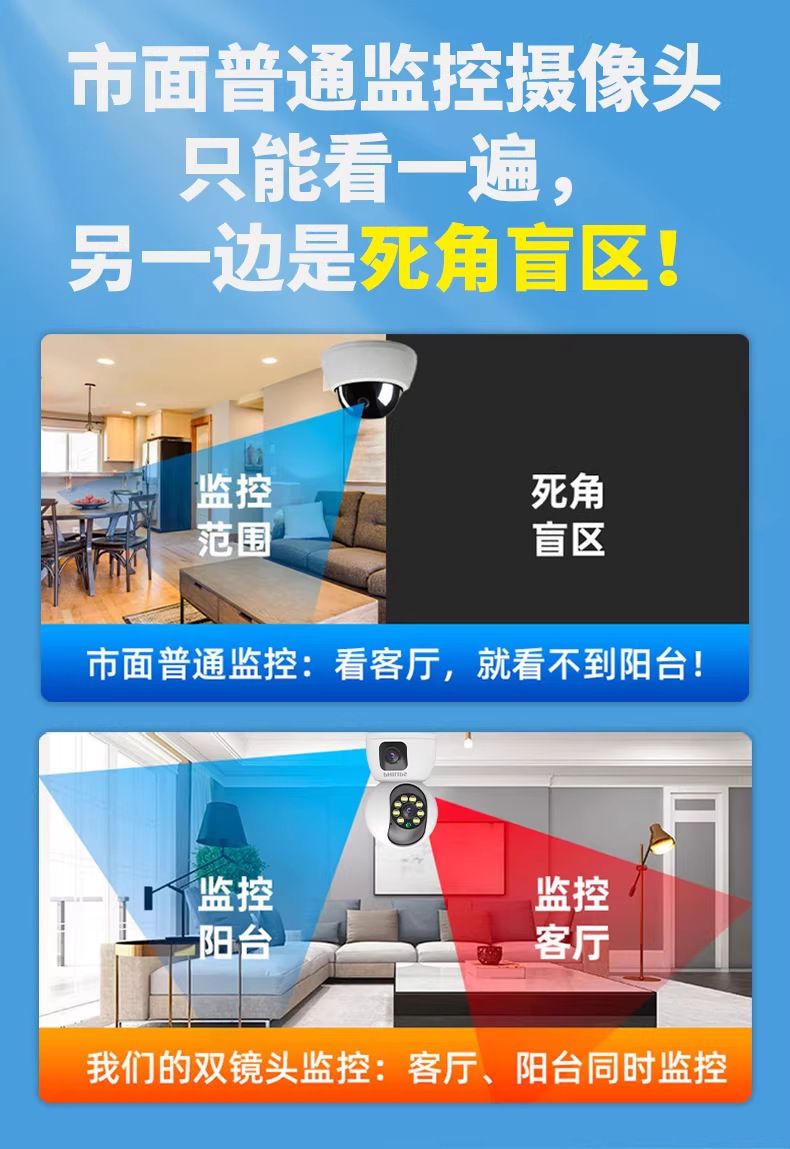 飞利浦家用高清摄像头手机远程无线网络双摄像头360全景无死角