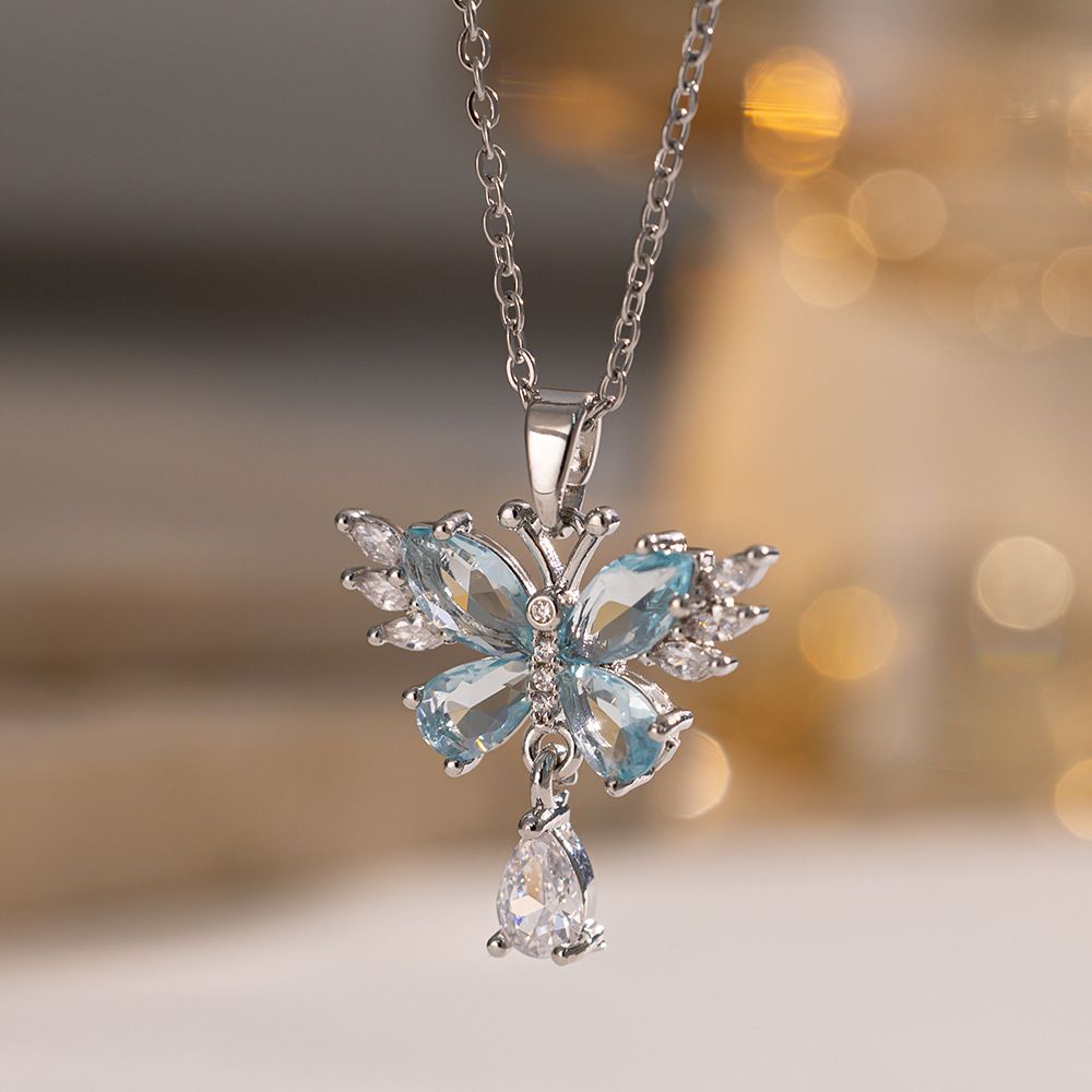 Titanium steel butterfly necklace, short, women's