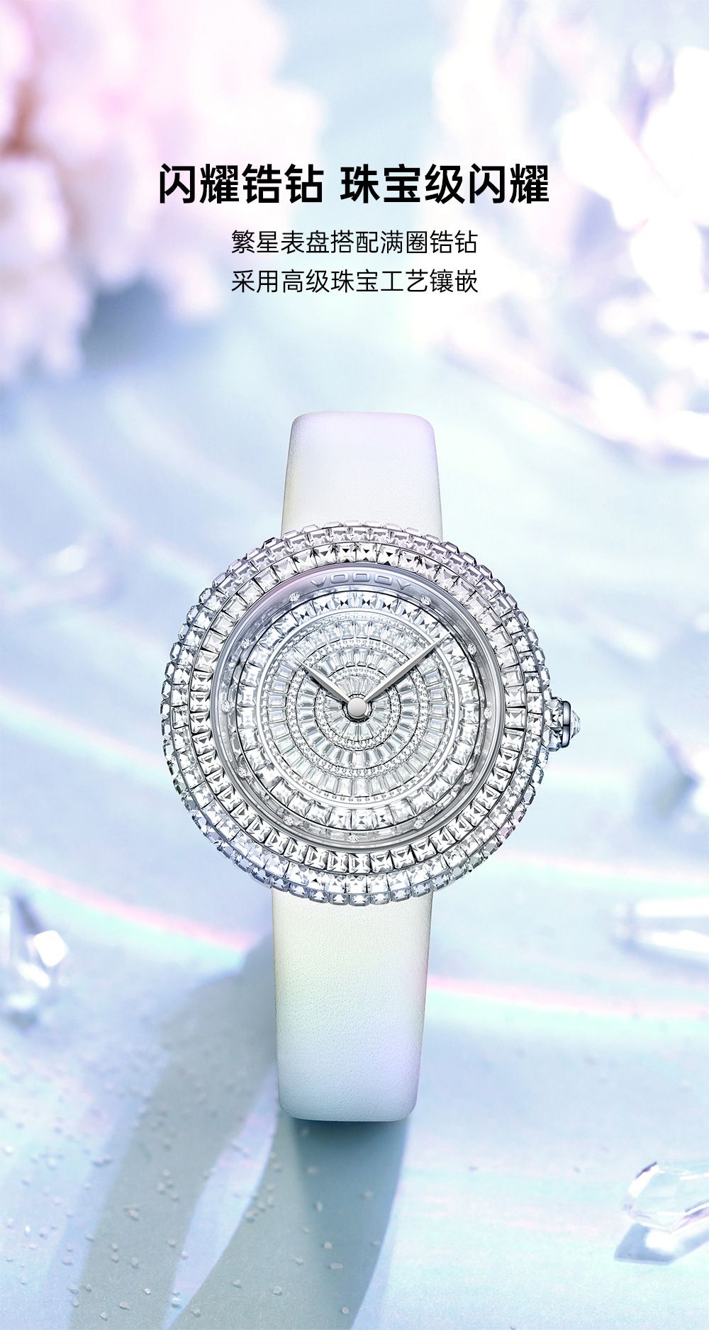 Damen-Quarzuhr mit vollständiger Kristallbesetzung und echtem Lederarmband