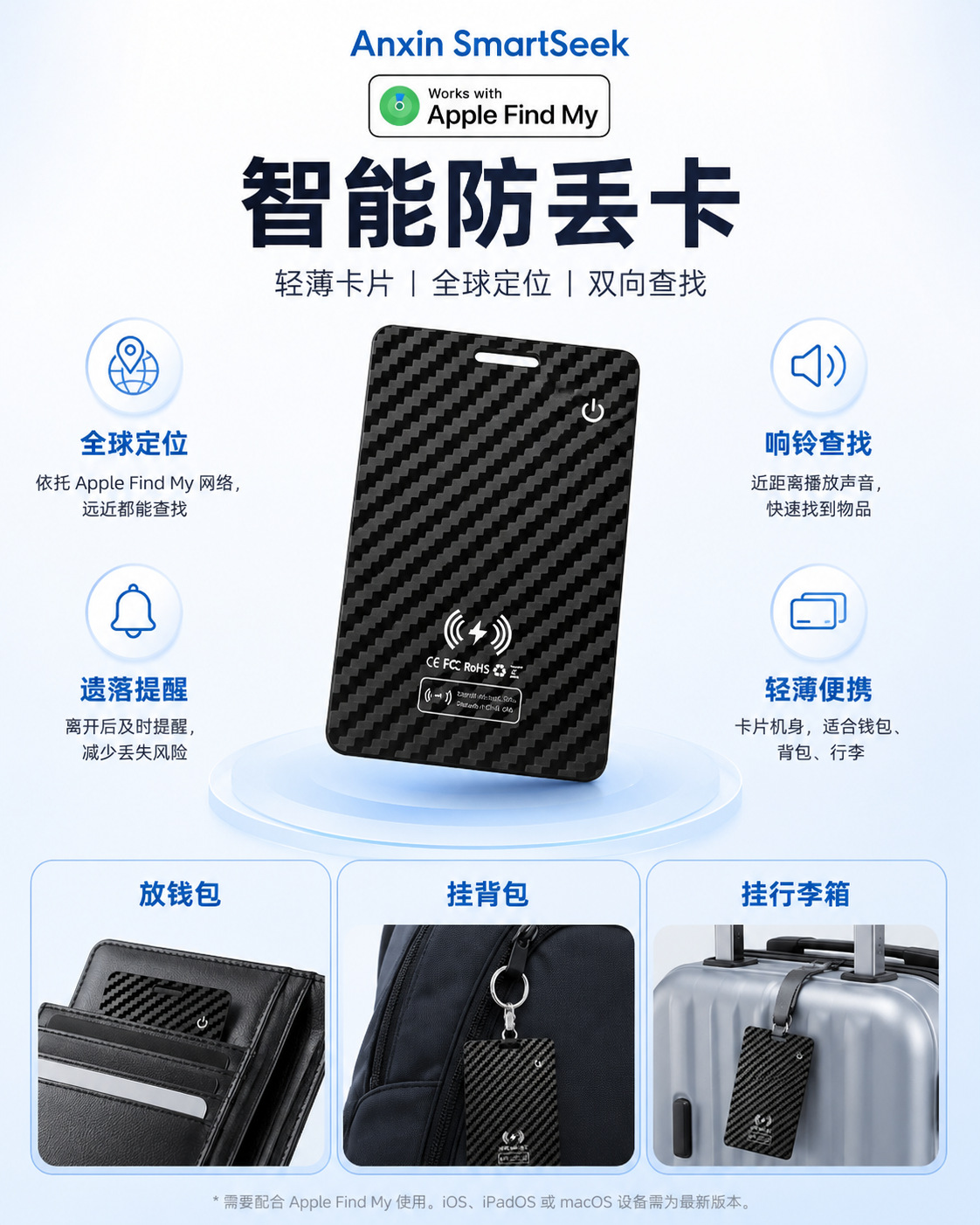 Apple Find My compatible Airtag holder for bags and wallets