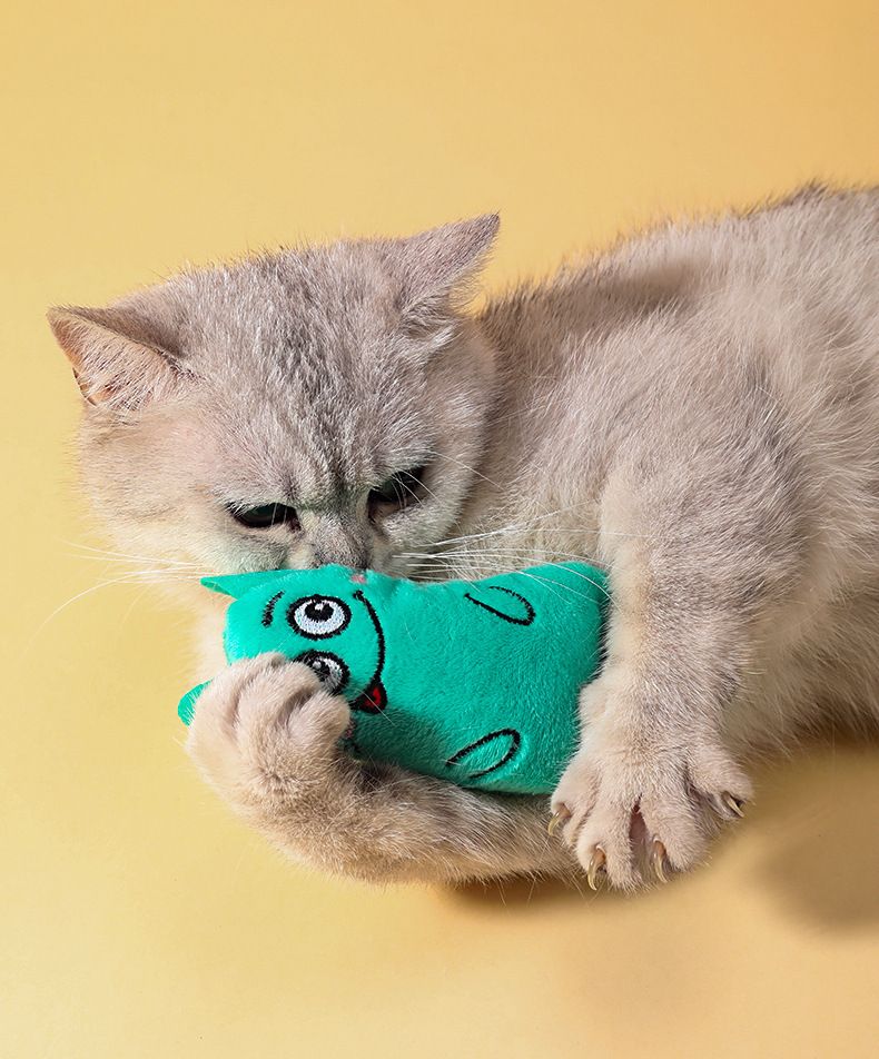 Plush cat toy with catnip and tailed design