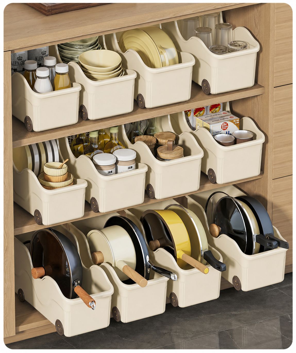 Kitchen storage box with wheels, plastic