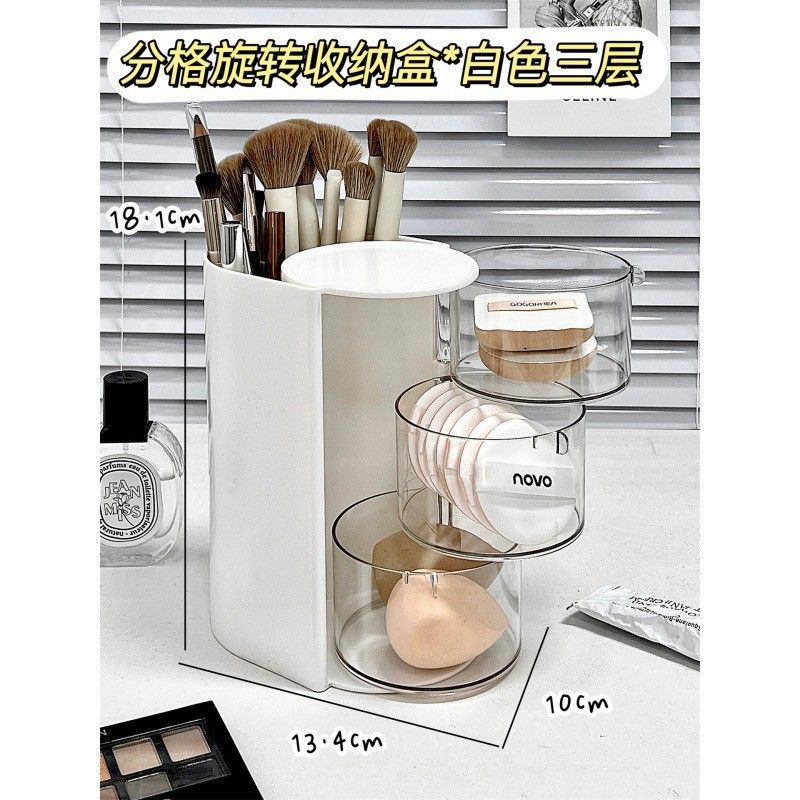 Powder puff desktop storage box rotating lid dustproof