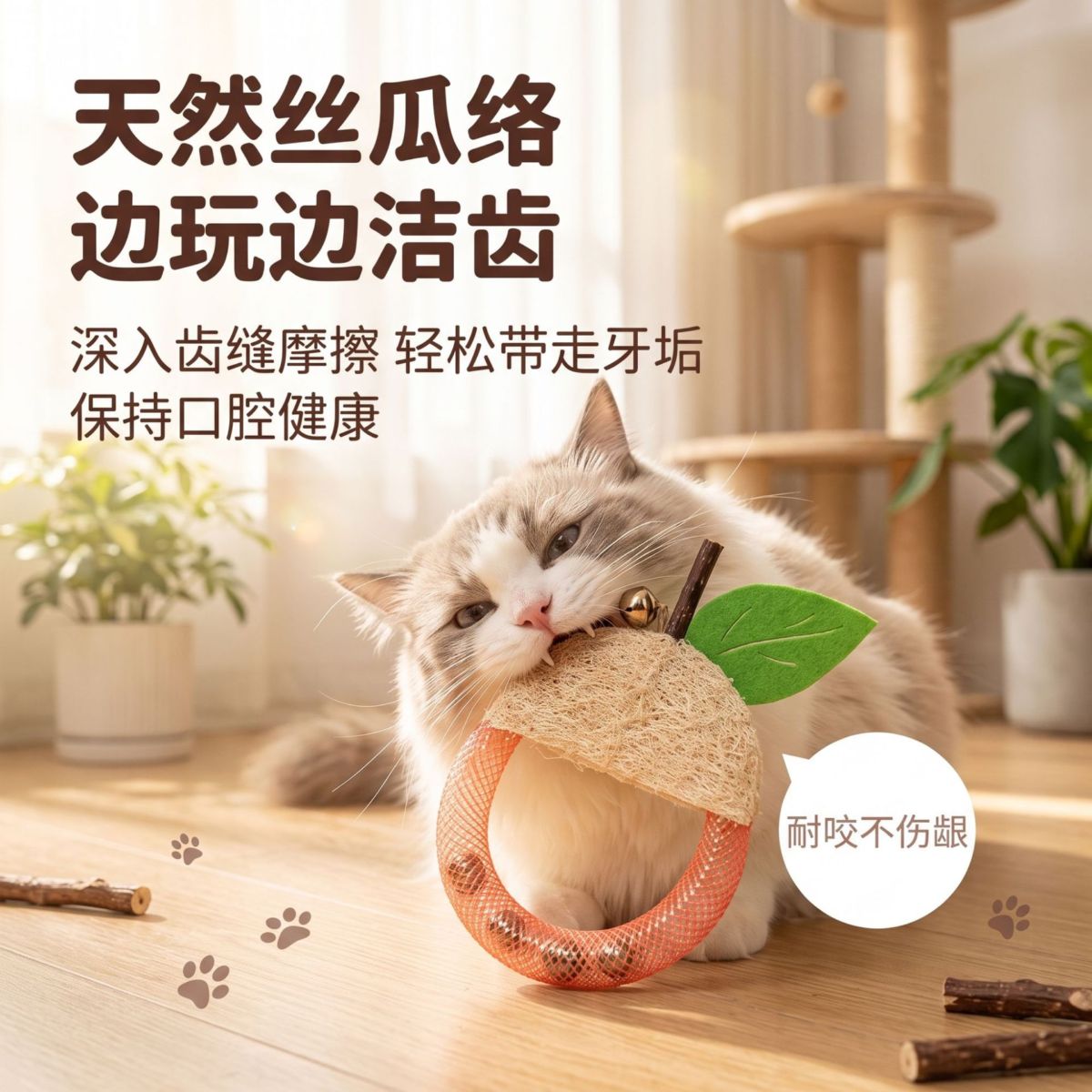 天然丝瓜络猫啃咬玩具木天蓼虫瘿果洁齿磨牙水果造型自嗨解闷用品