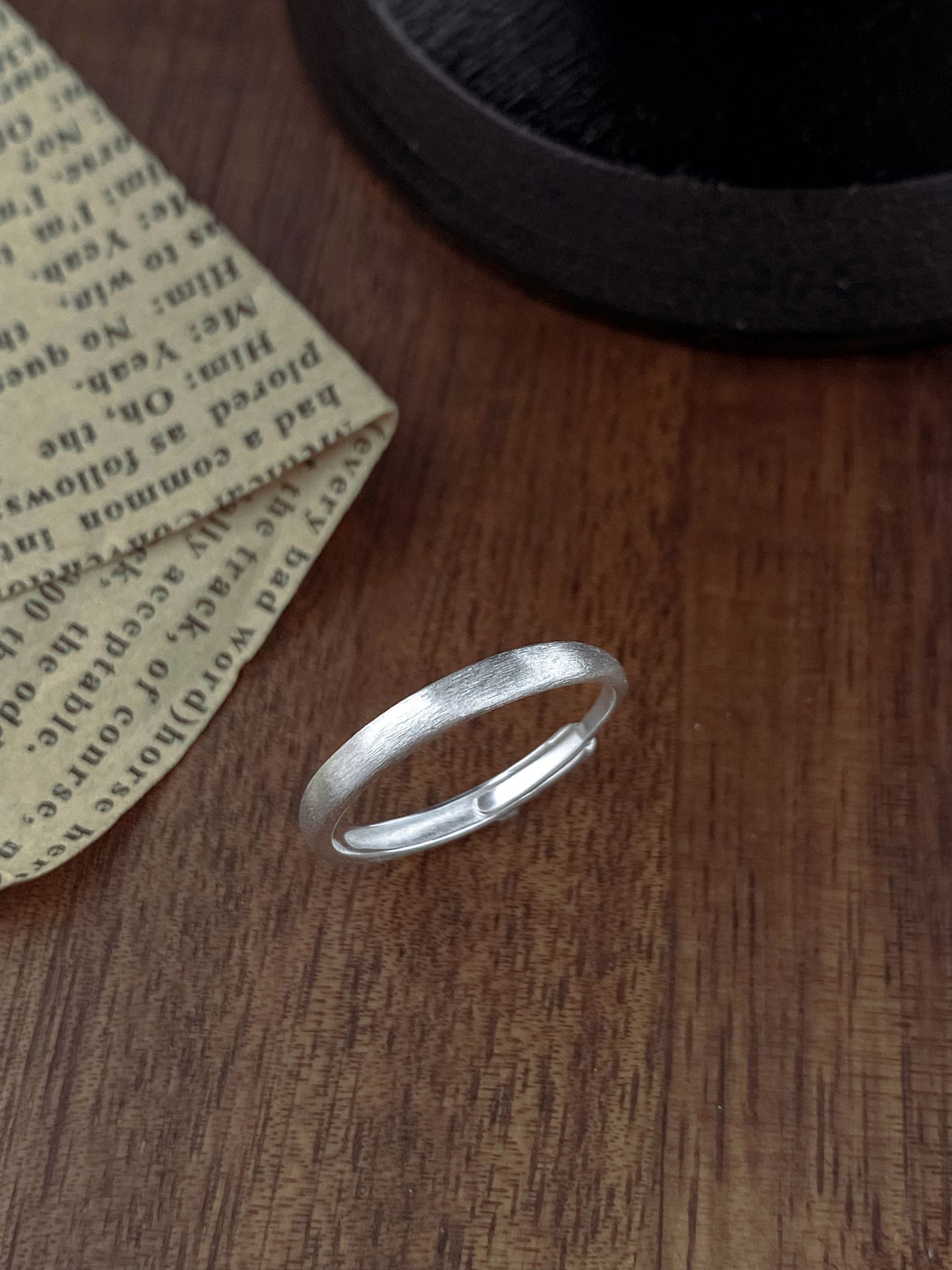 S925 silver flat ring for women, minimalist brushed matte