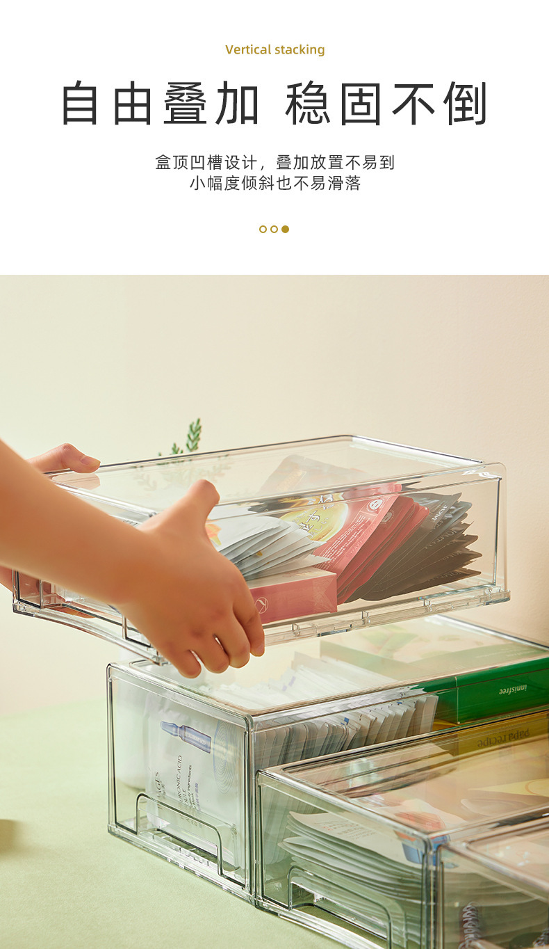 Clear PET cosmetics storage box with drawers