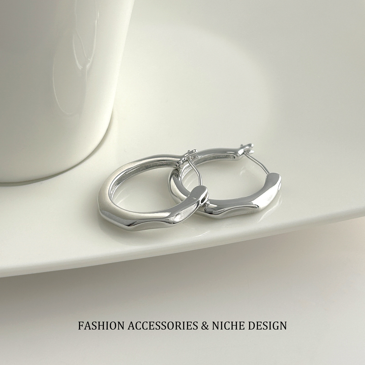 ARSIS Flowing Metal Earrings, French Style, Silver