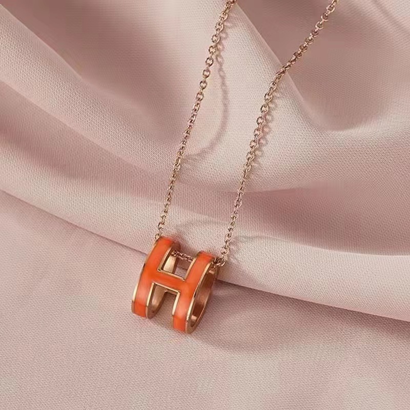 H letter pendant necklace, silver, women's design