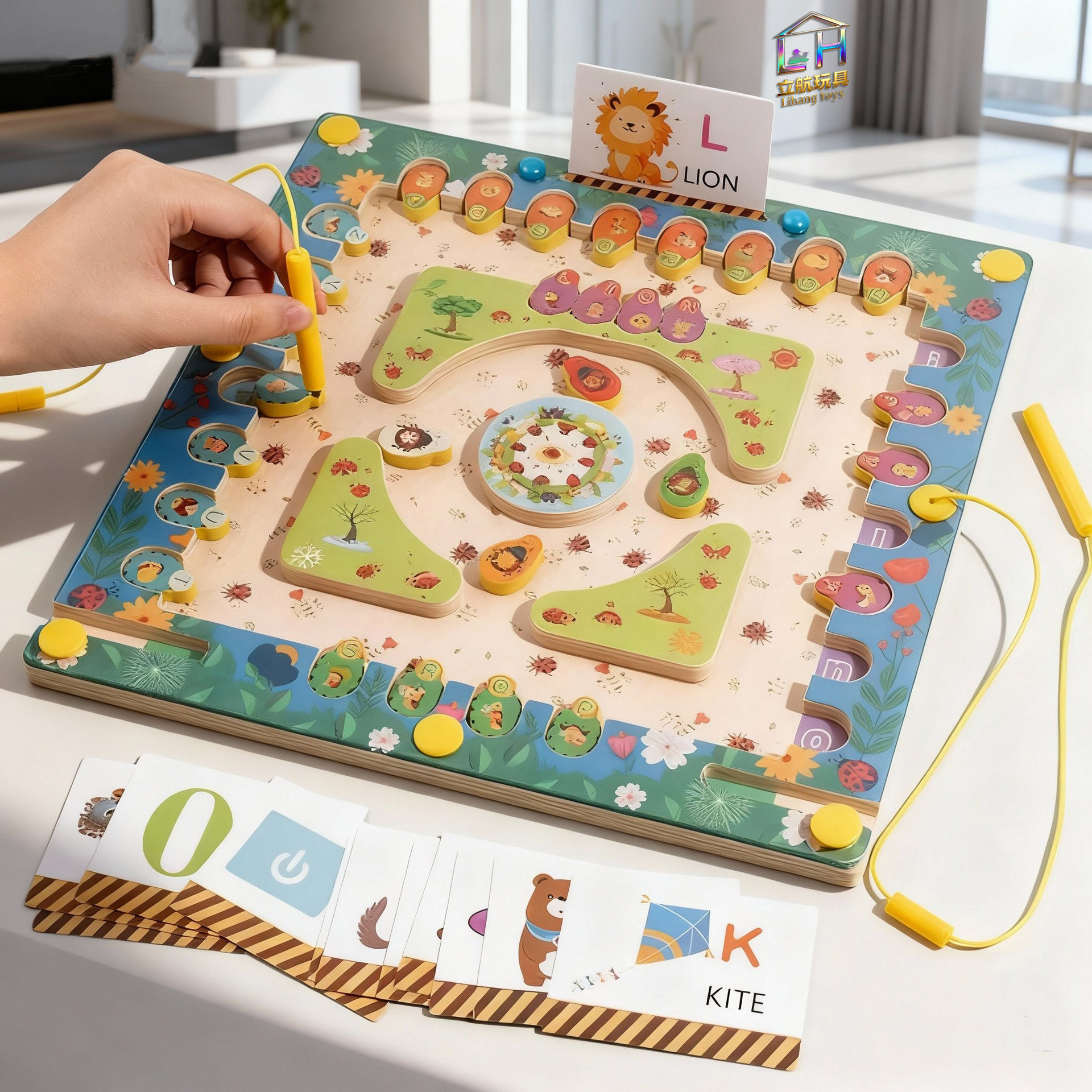 Children's wooden color sorting maze toy