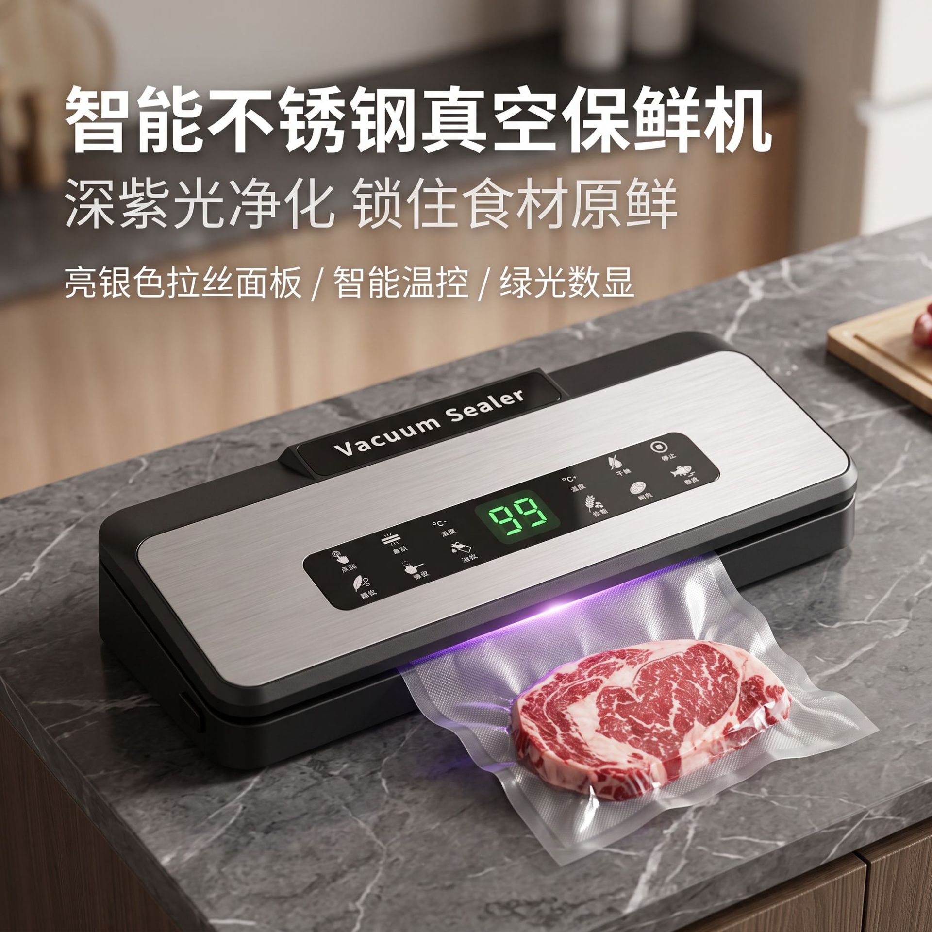 Stainless steel vacuum sealer, automatic, dry and wet use