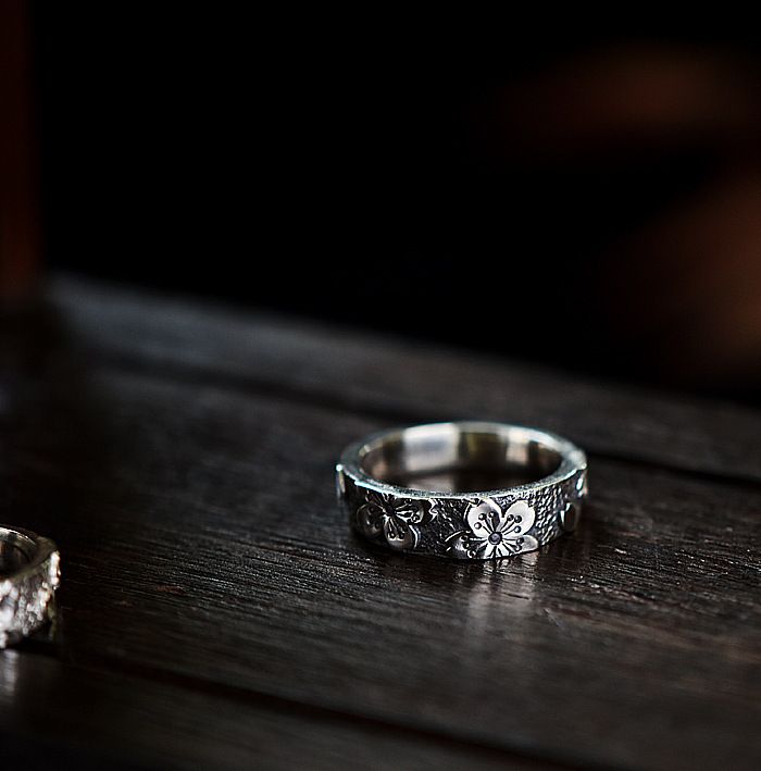 S925-Silber-Damenring mit Blumenmuster, handgefertigt verstellbar