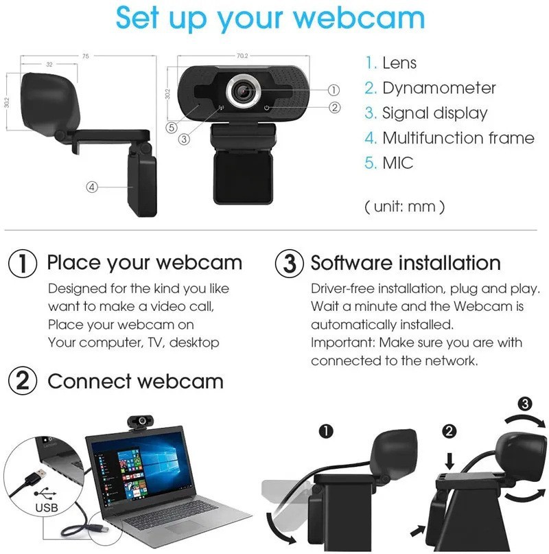 Computer Webcam 1080P HD USB Desktop Video Conference