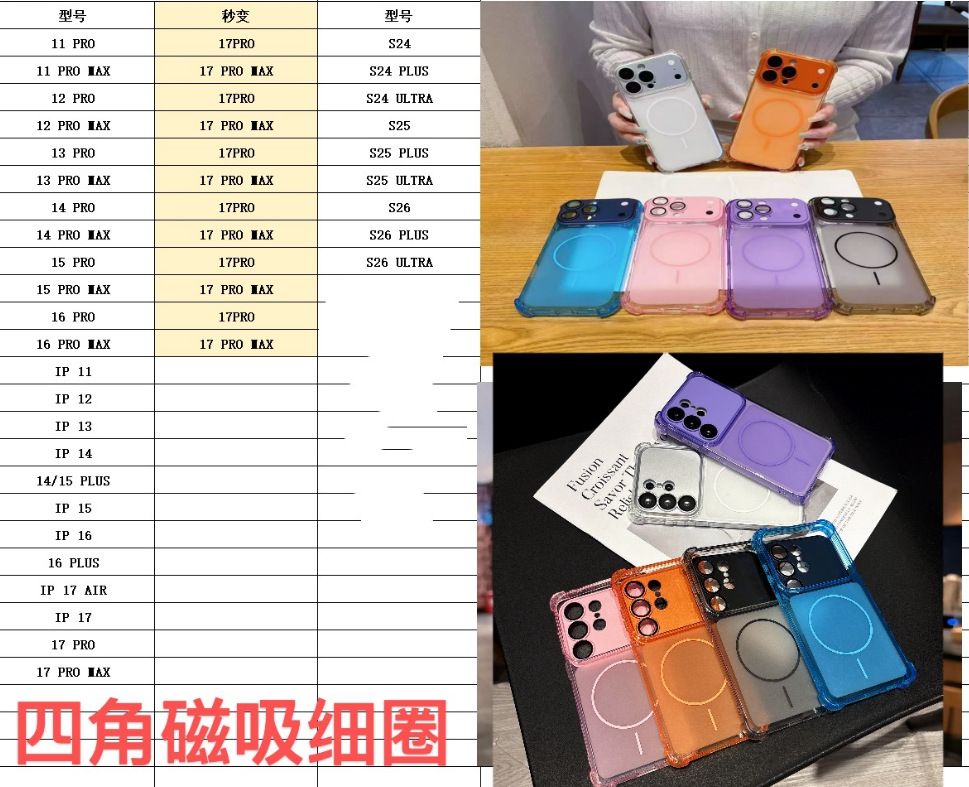 Samsung S26 Ultra ve S25 Ultra için dört köşeli manyetik telefon kılıfı, şeffaf