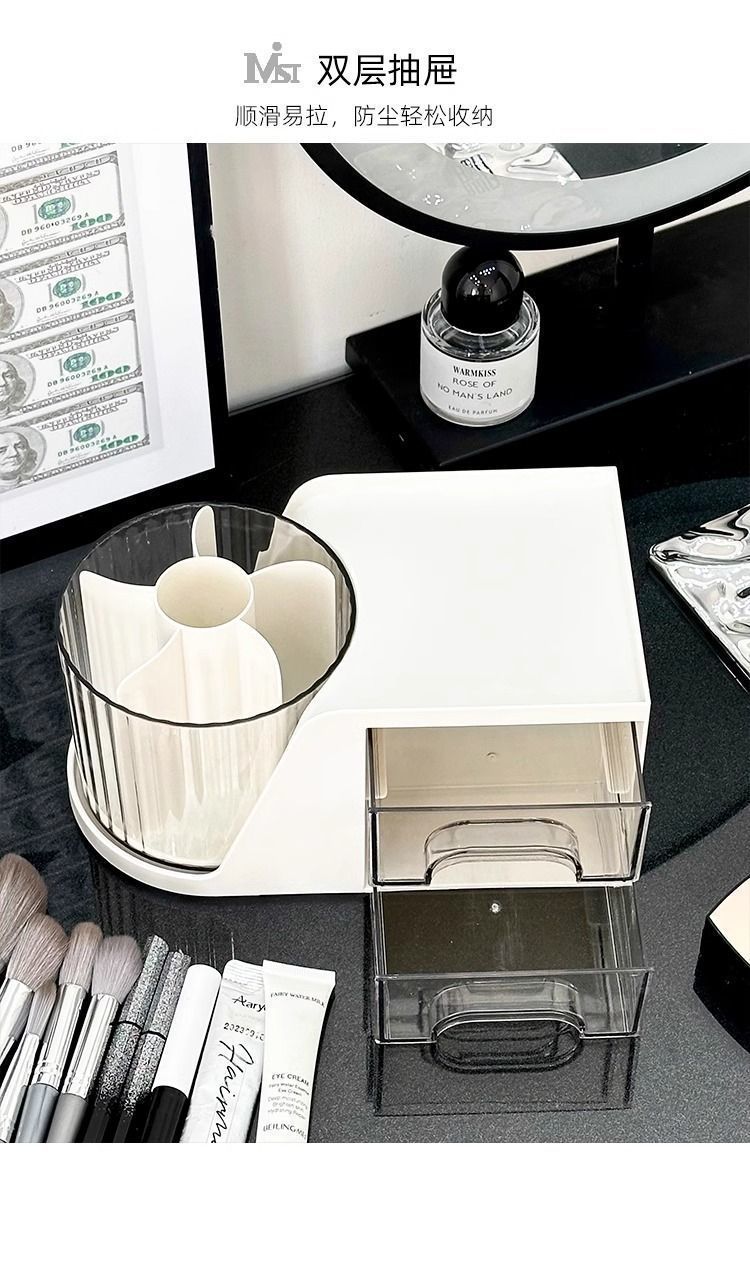 Rotating makeup brush organizer box