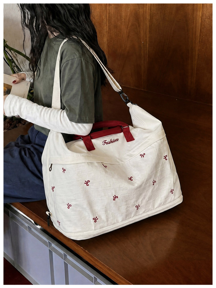 Bow-Detail Large-Capacity Travel Bag with Padding, Single Shoulder
