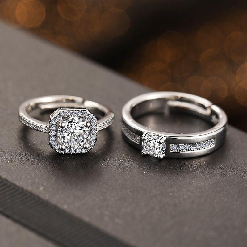 Trauringe für Paare, simulierter Diamant, Silberdesign