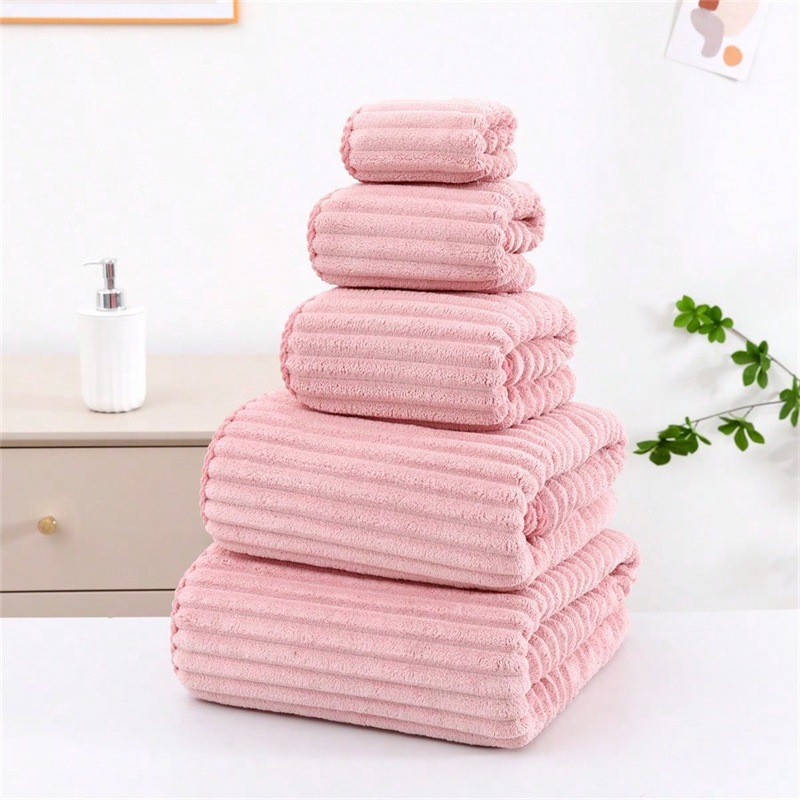 Yeni ev tipi kalınlaştırılmış banyo havlusu şeker kadife fitilli banyo havlusu tüy dökmeyen banyo havlusu beş parçalı set