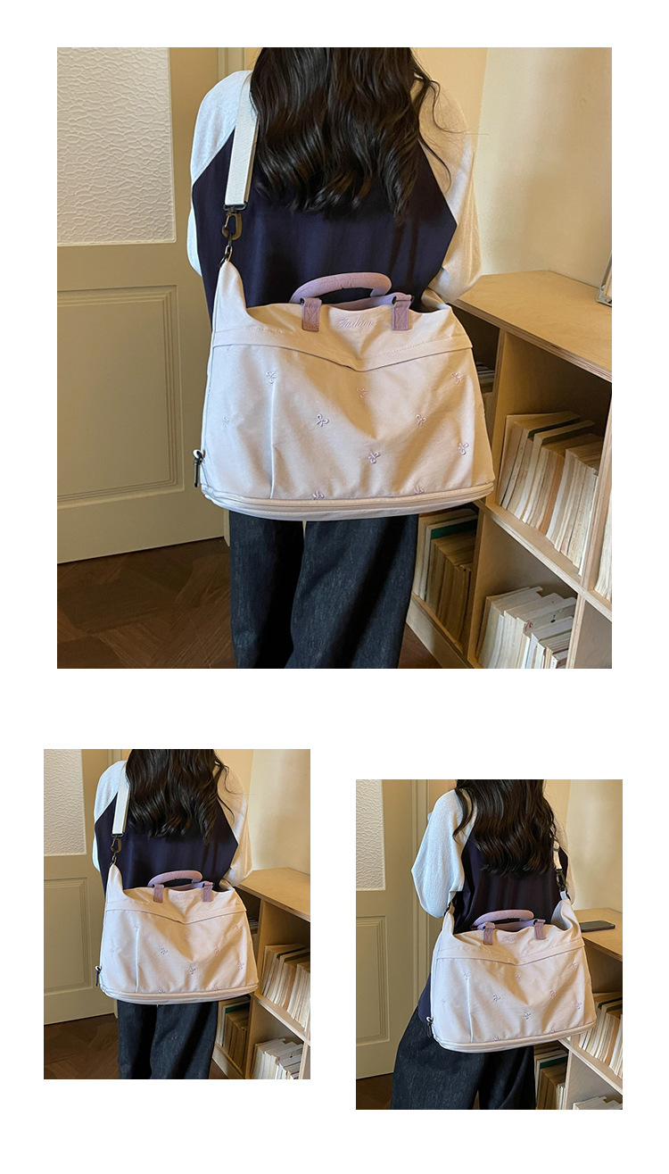 Bow-Detail Large-Capacity Travel Bag with Padding, Single Shoulder