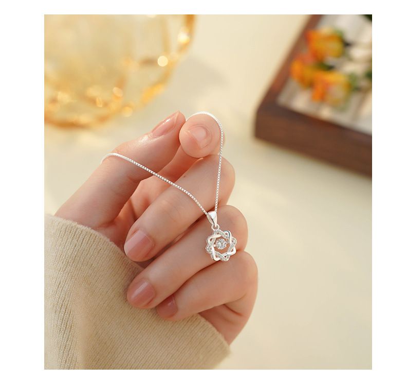 S999 saf gümüş kolye, zirkon, taze stil, kız çocukları için