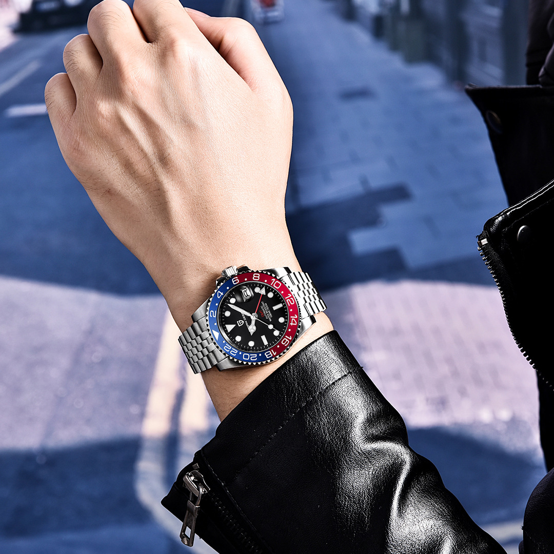 PAGANI DESIGN PD-1662 Herren-Automatikuhr, GMT, Leuchtkalender