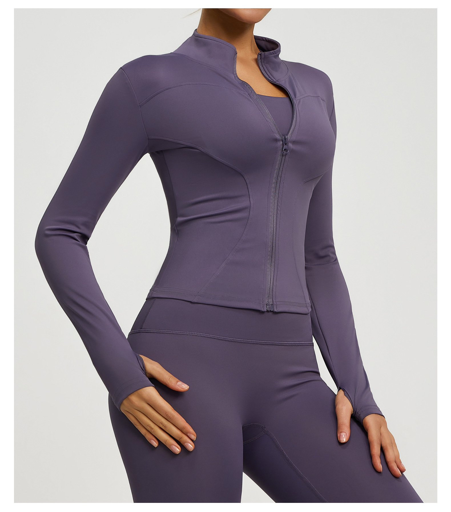 Yoga jacket, slim fit, stand collar, sports training