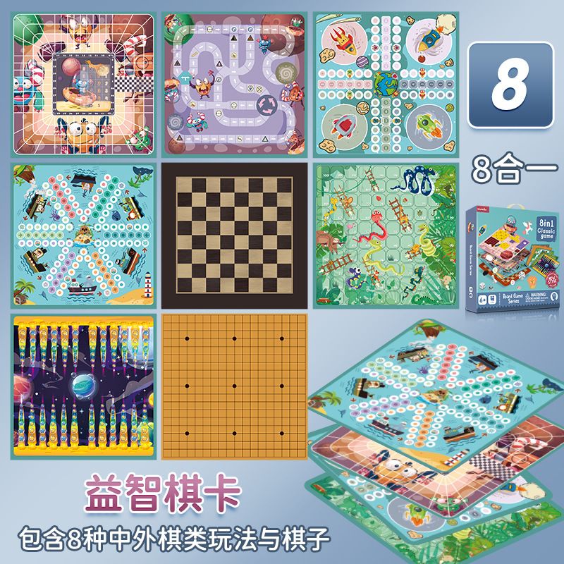 8-in-1 Schachspiel-Set, Schach Dame Backgammon Militärschach