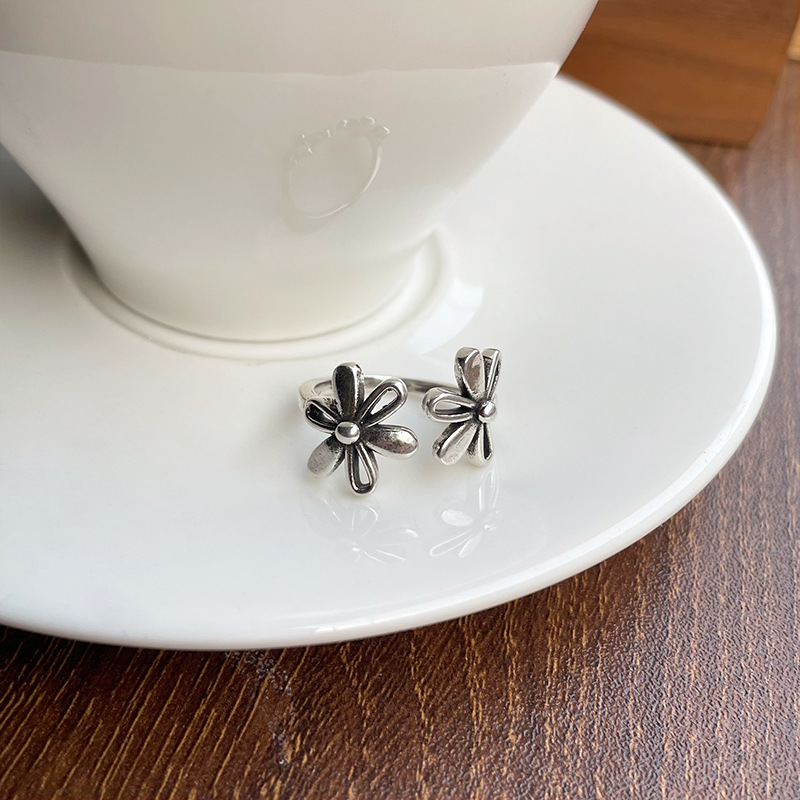 925 silver flower open ring, Thai silver, non-tarnishing
