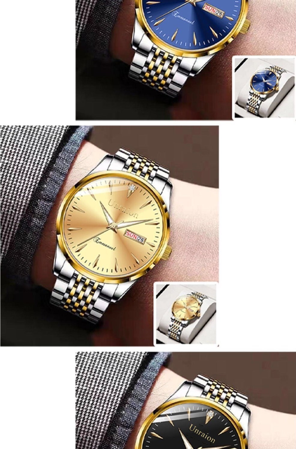 Herrenuhr mit Schweizer Uhrwerk, wasserdicht, Doppelkalender