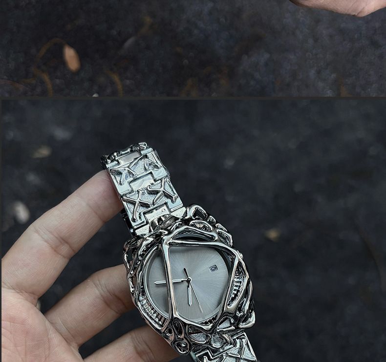 Y2K erkek saati, örümcek ağı alabaster, su geçirmez