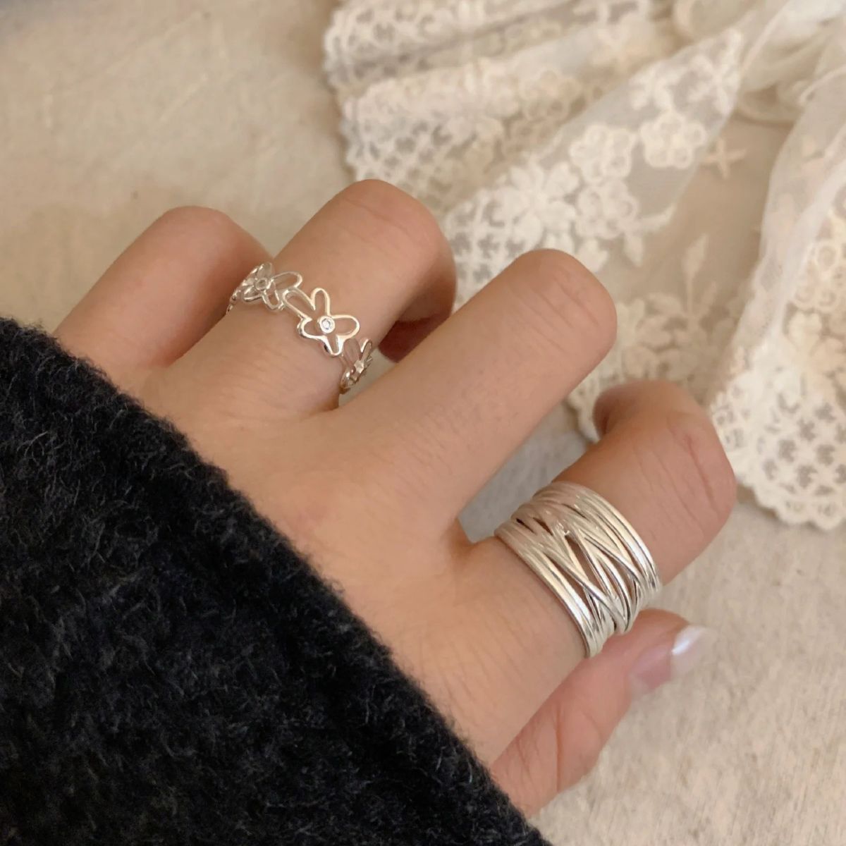 925 sterling silver open design women's ring