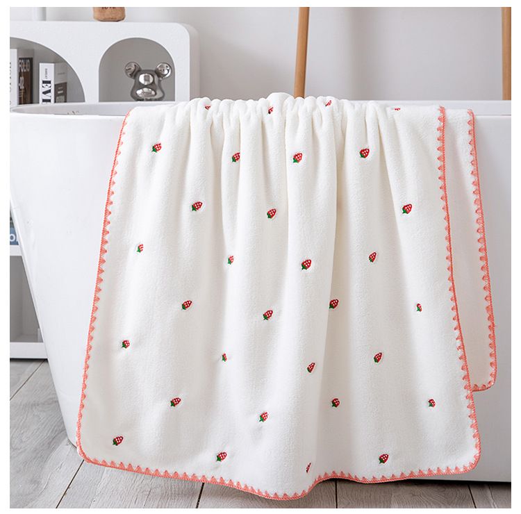 Coral velvet bath towel, absorbent, soft, cartoon embroidered