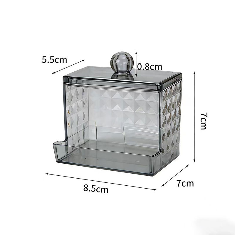 Acrylic Cotton Swab Storage Box, Transparent Gray Stackable Cosmetics Organizer