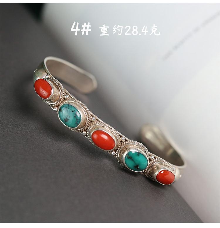 Nepal handgefertigtes Türkis-Armband, Silbereinlage, verstellbar