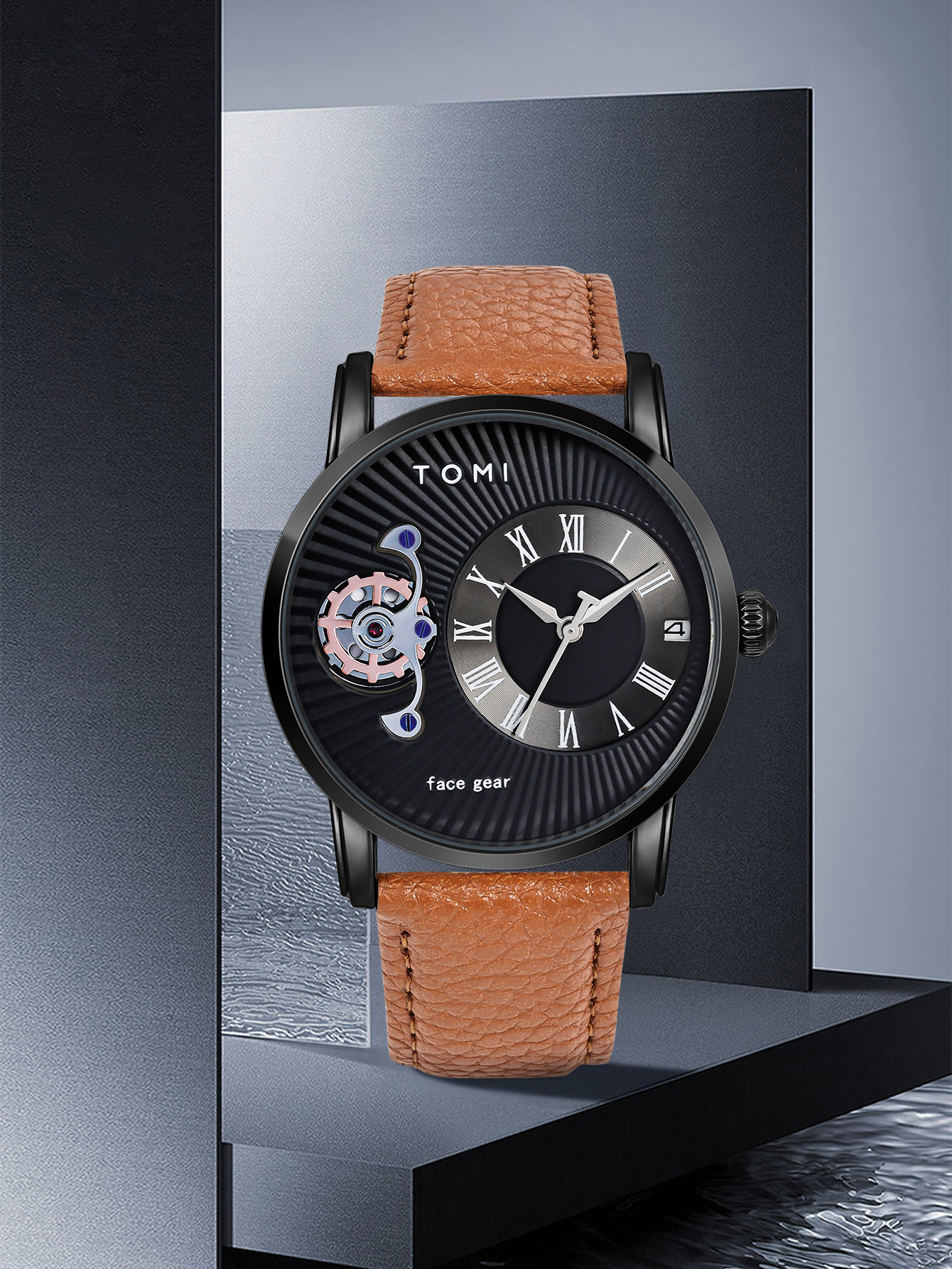 TOMI Face Gear Erkek Saati Kuvars Deri