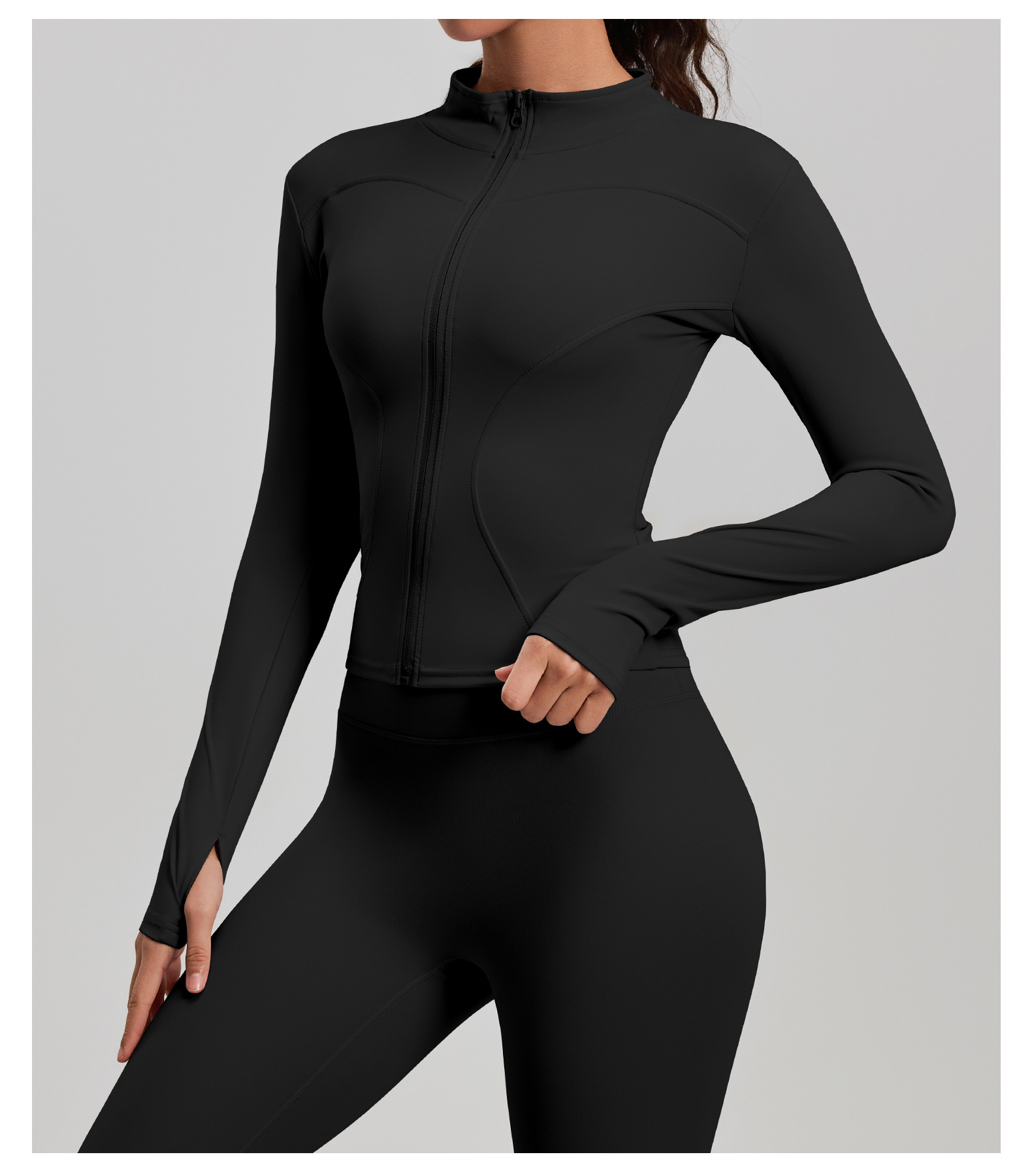 Yoga jacket, slim fit, stand collar, sports training