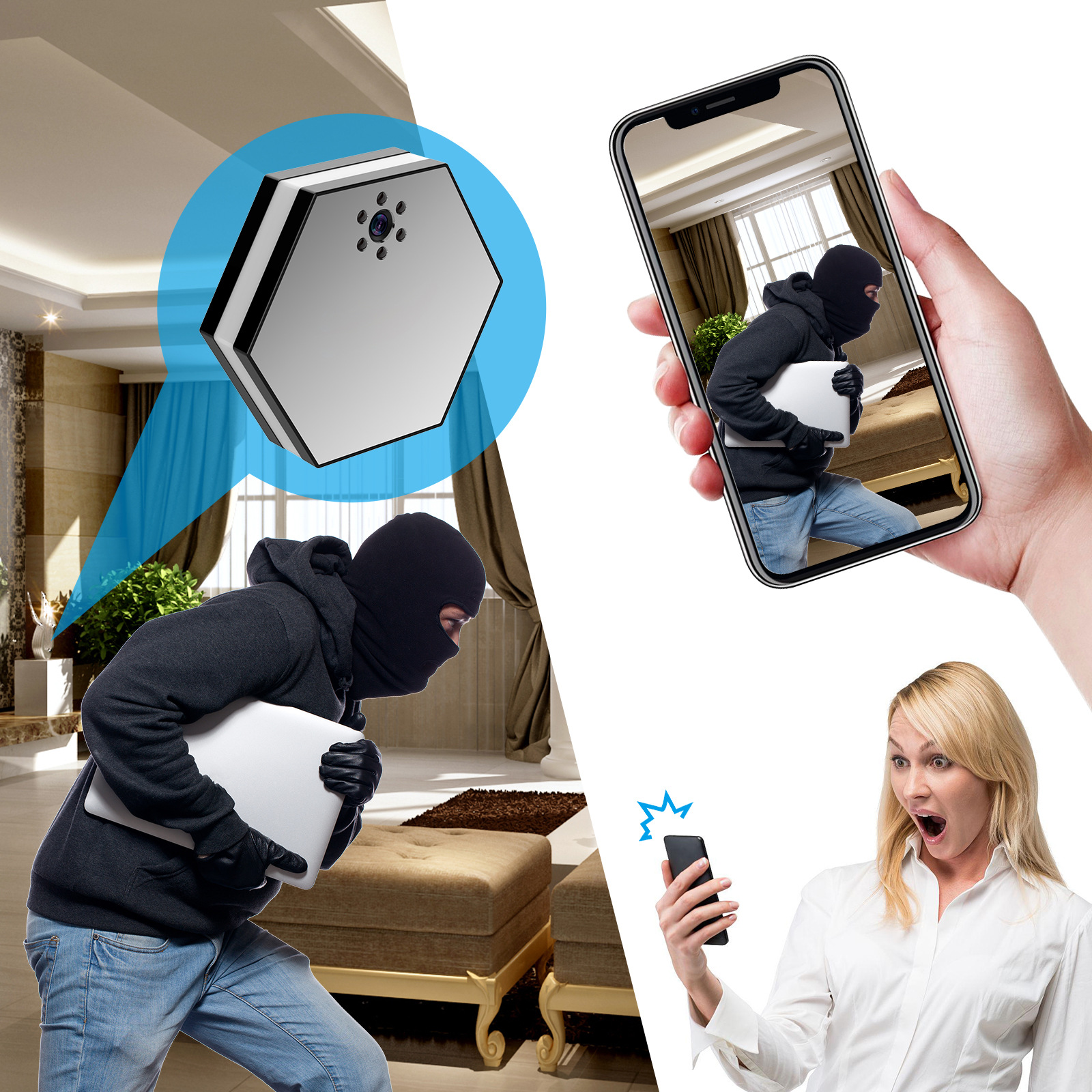 RGB atmosfer ışığı kamera, WiFi, HD, gece görüşü