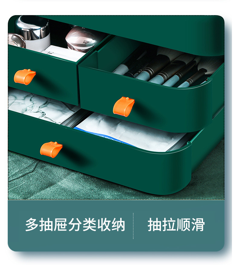 Double-door cosmetics storage box with drawers