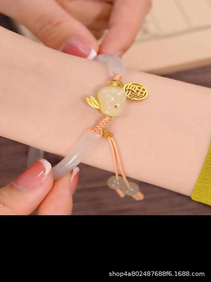 Hetian jade rabbit bracelet for women, zodiac design