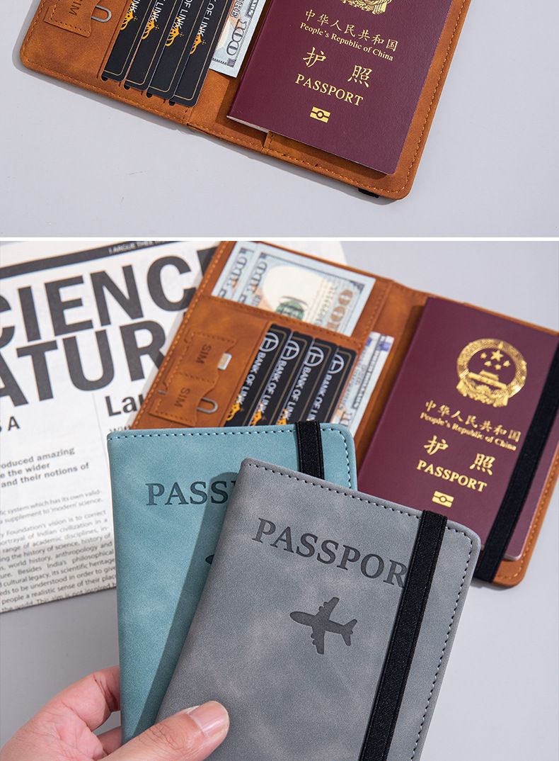 PU leather passport card holder, multi-card travel case