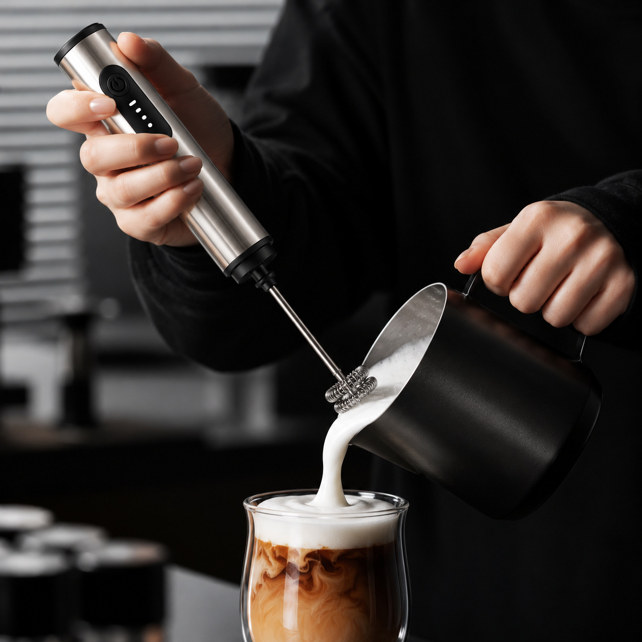 Elektrischer Milchaufschäumer, Kaffee, manueller Quirl, tragbar