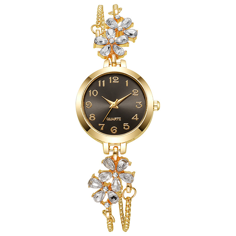 Floral rhinestone women's watch pull-string bracelet