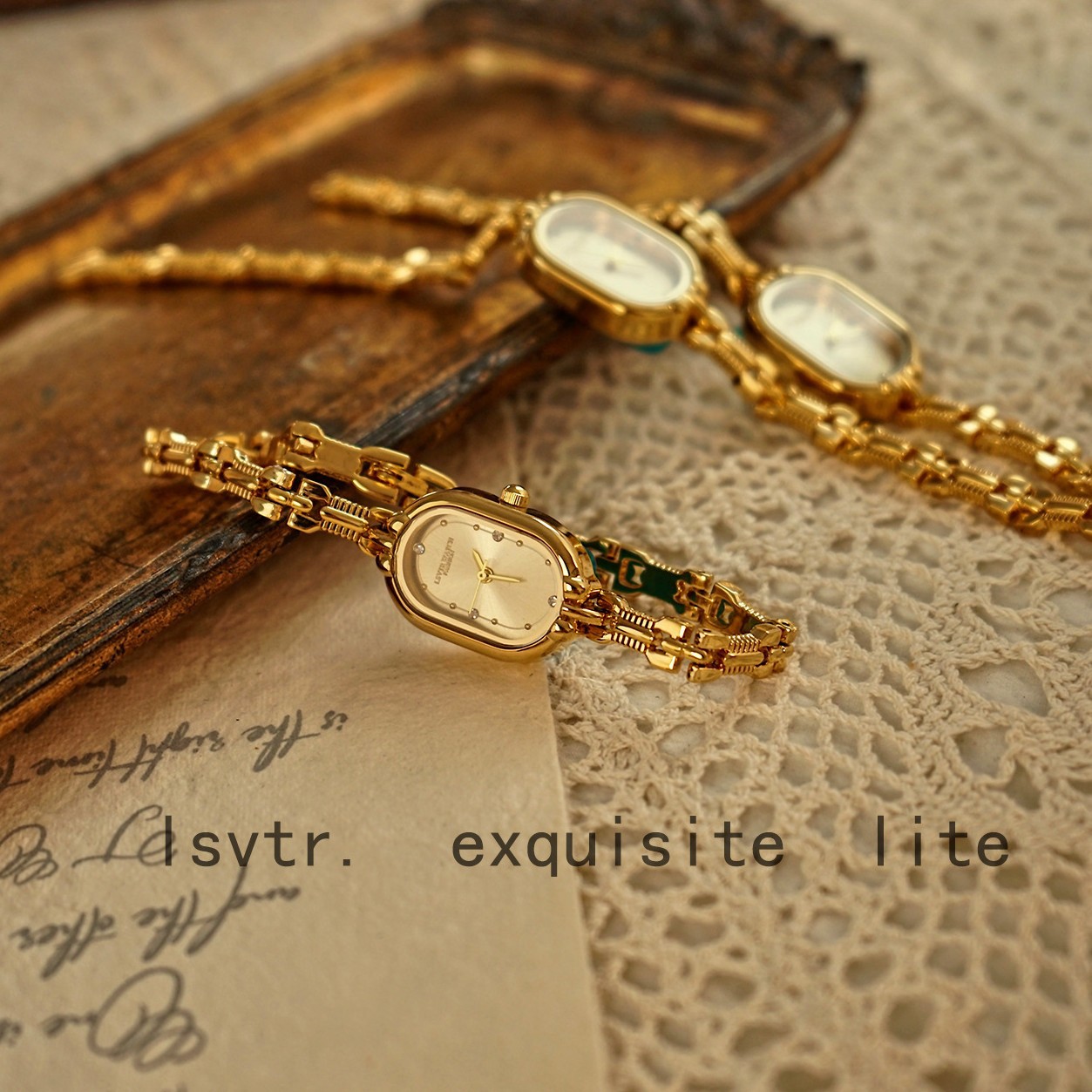 LSVTR Vintage-Damenuhr in Gold mit Mini-Armband
