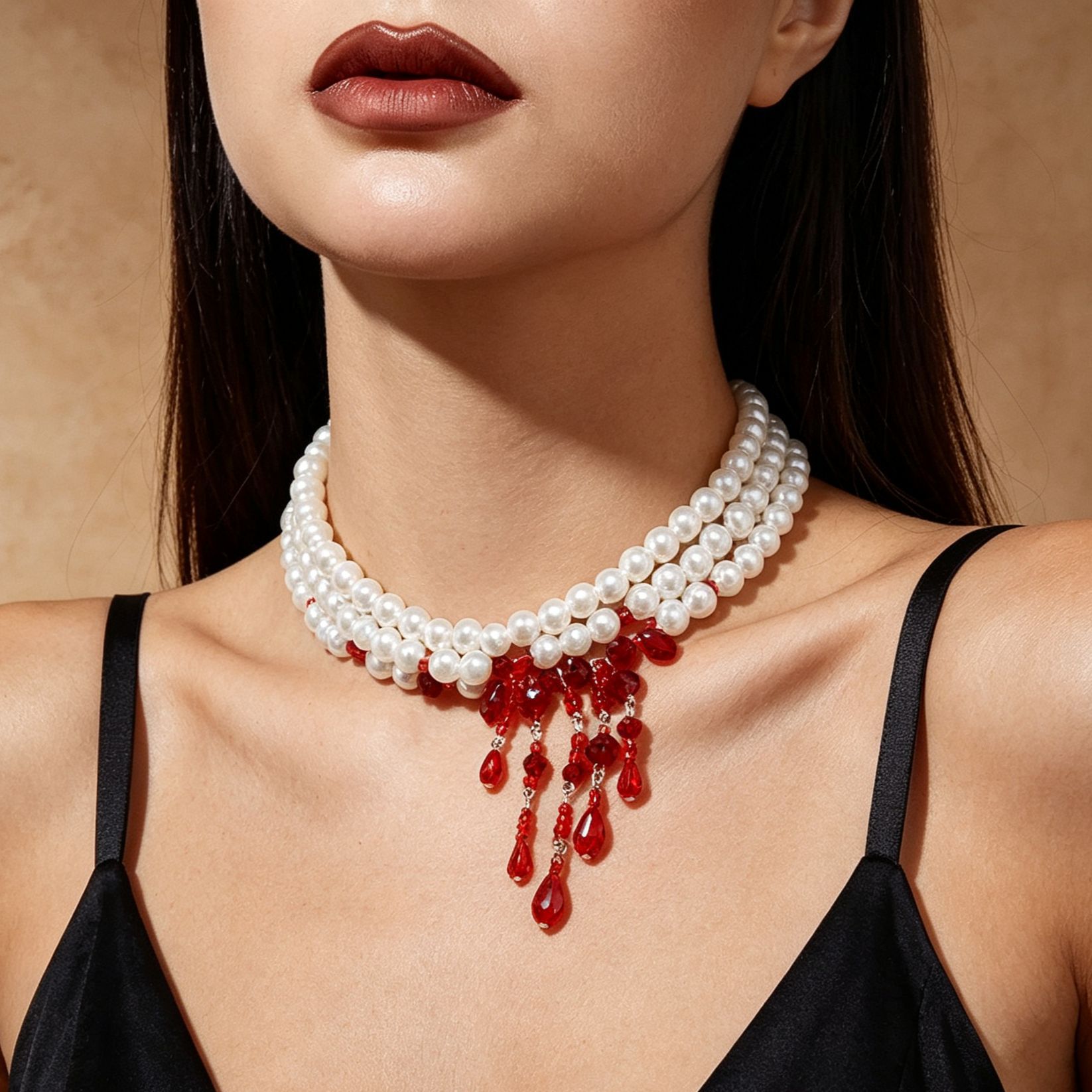 Perlenkette mit Tropfenblut-Design, Choker