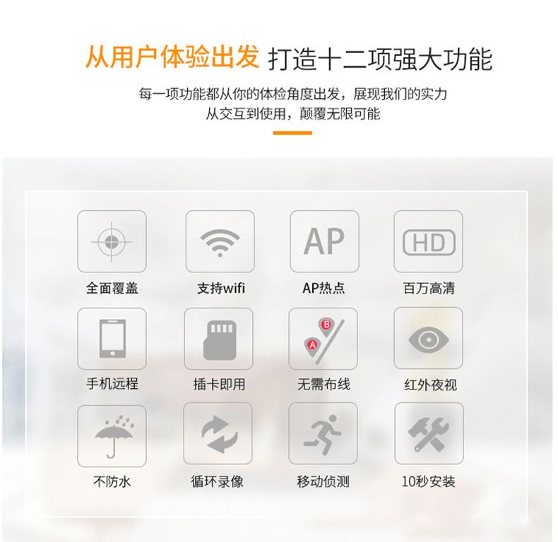 灯泡监控家用2.4GWiFi室内全景夜视手机远程摄像头无线报警智能