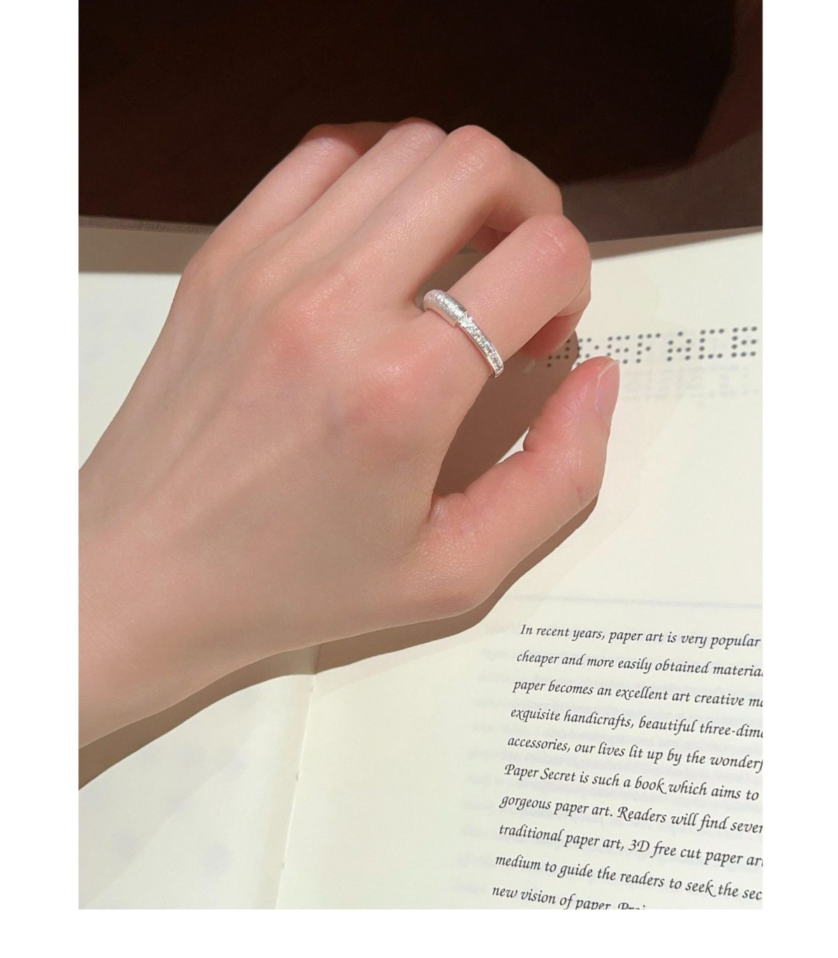 S925 sterling silver brushed flower open ring for women