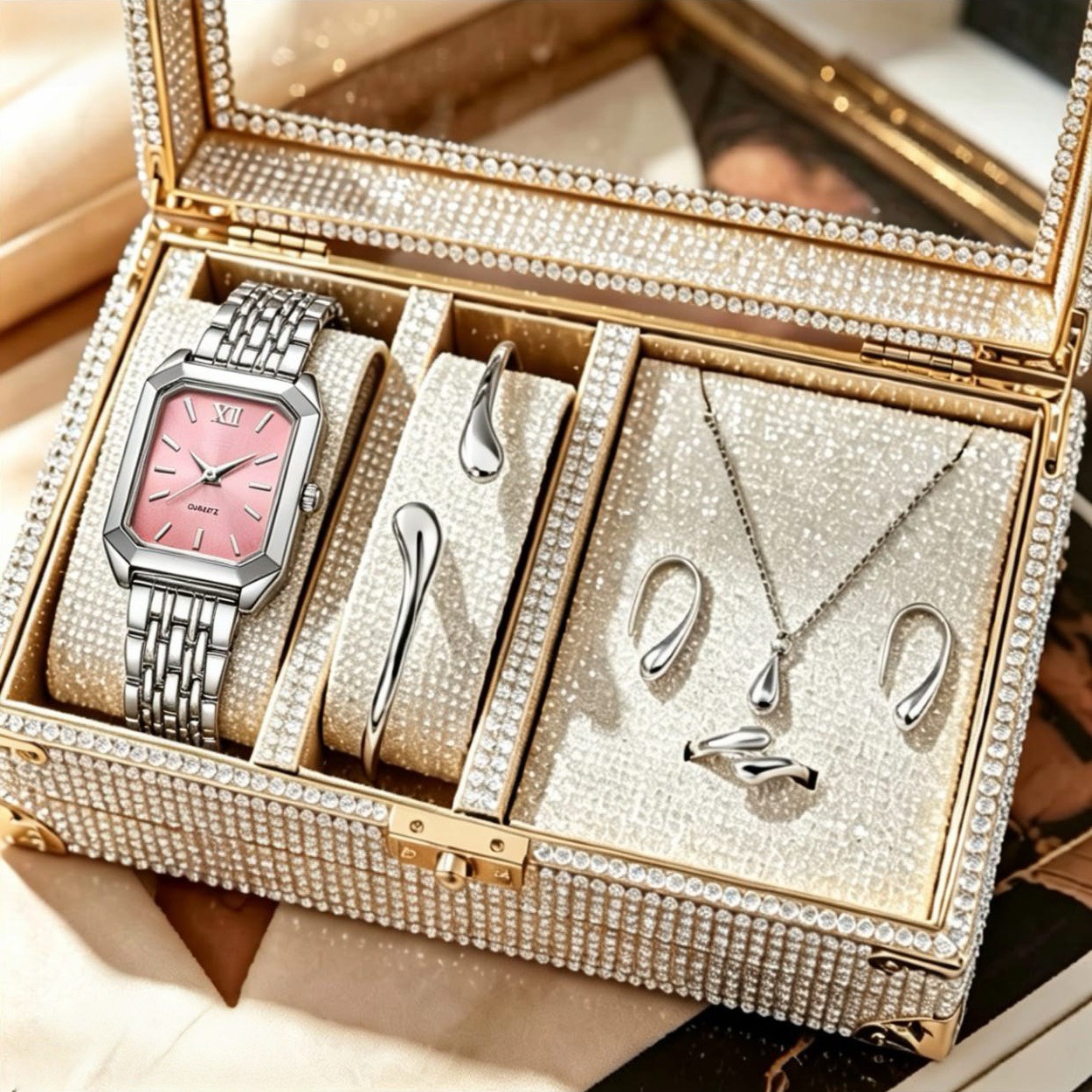 Women's Square Quartz Watch Luxury Steel Strap