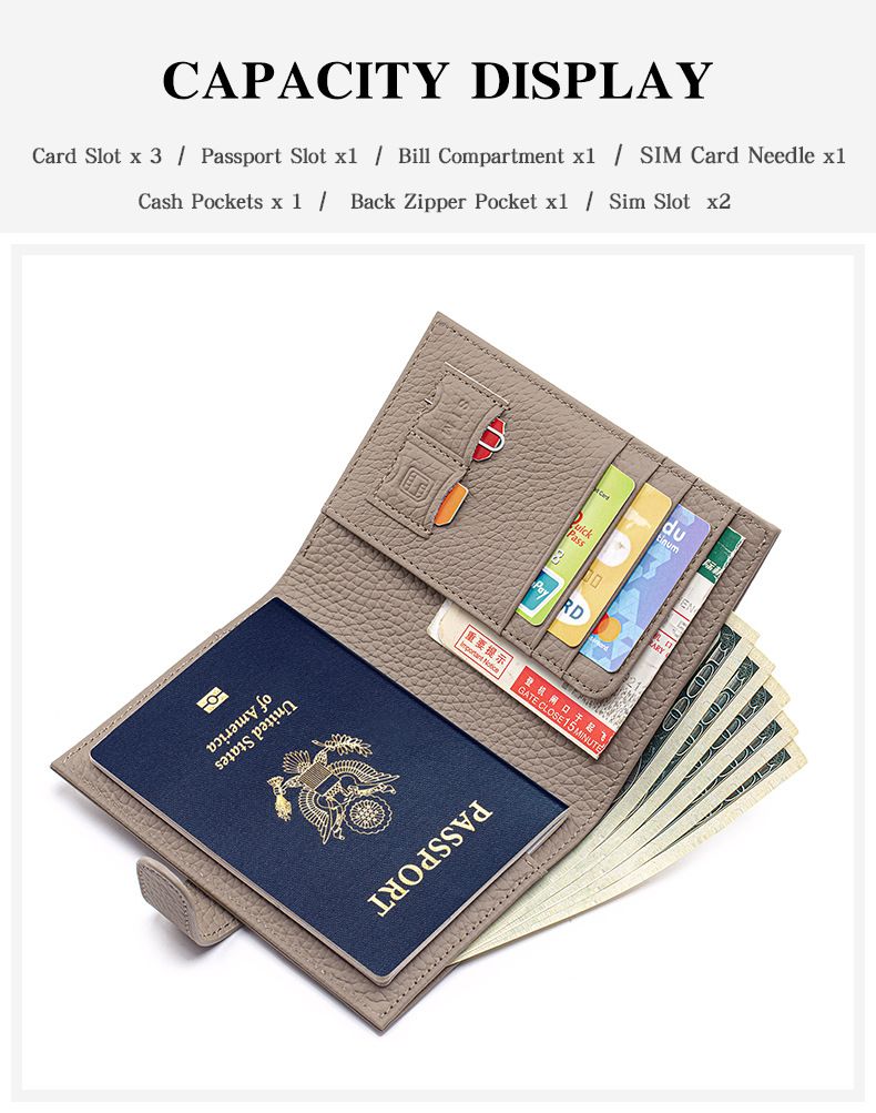 Sınır ötesi hakiki deri kadın ultra ince pasaport tutucu RFID cüzdan ilk katman inek derisi bilet tutucu pasaport belge depolama kart tutucu